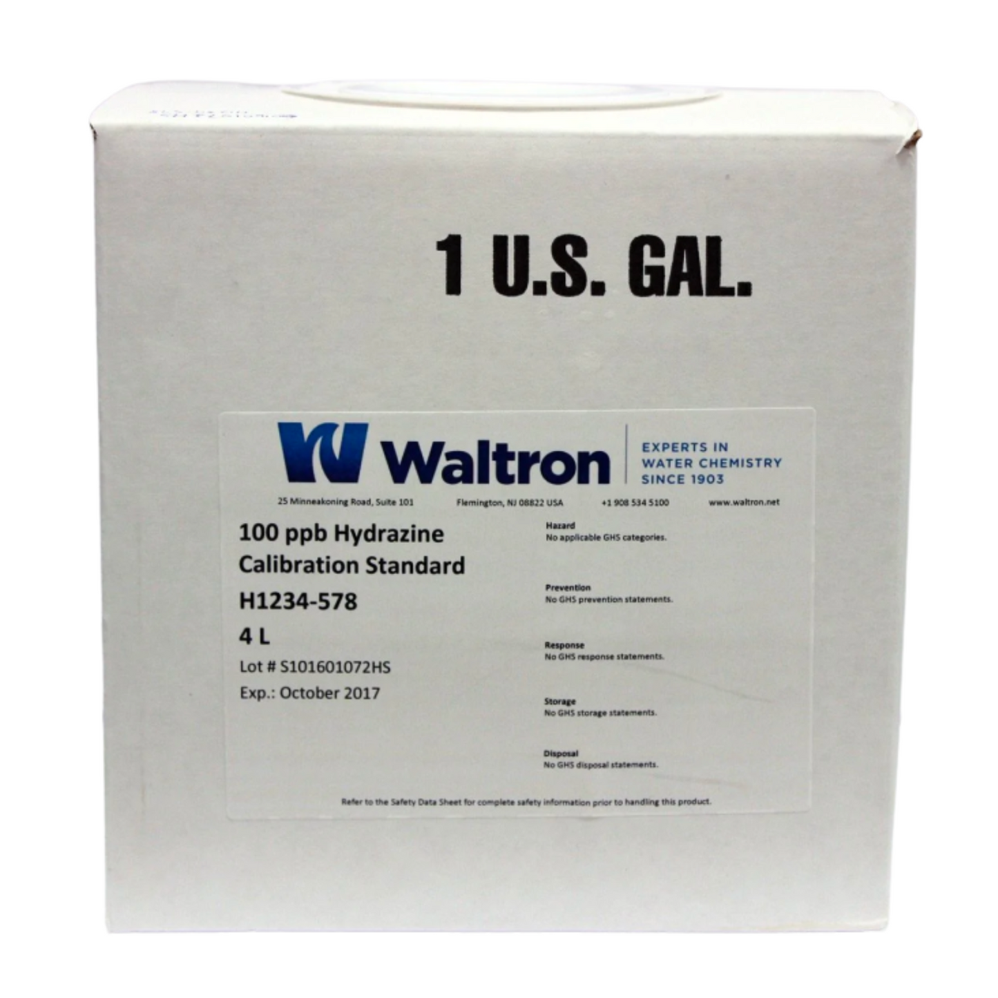 Hydrazine Calibration Standard, 100Ppb, 1 Gal/4L Cube & Calibration Kit